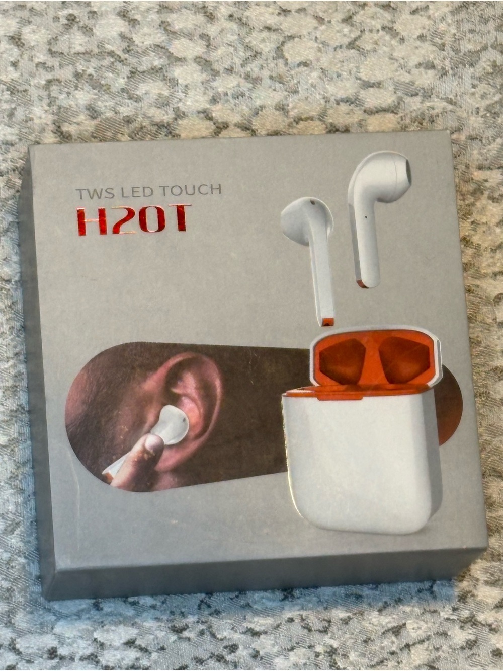 New H20T TWS LED Touch Wireless Earbuds - White with Orange Accents
